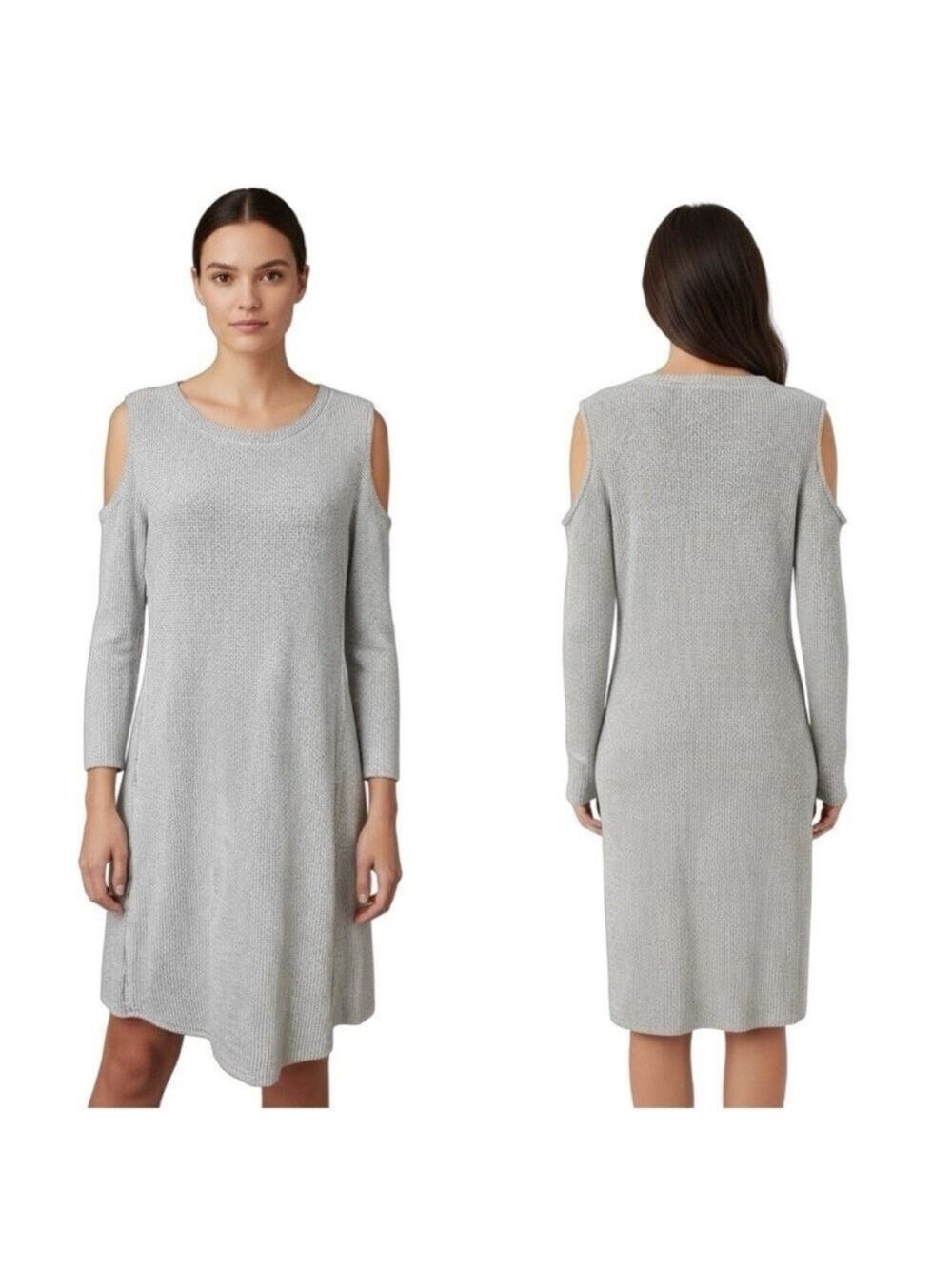 Sol Angeles Gray Waffle Knit Cold Shoulder Midi Dress Women’s Size Medium